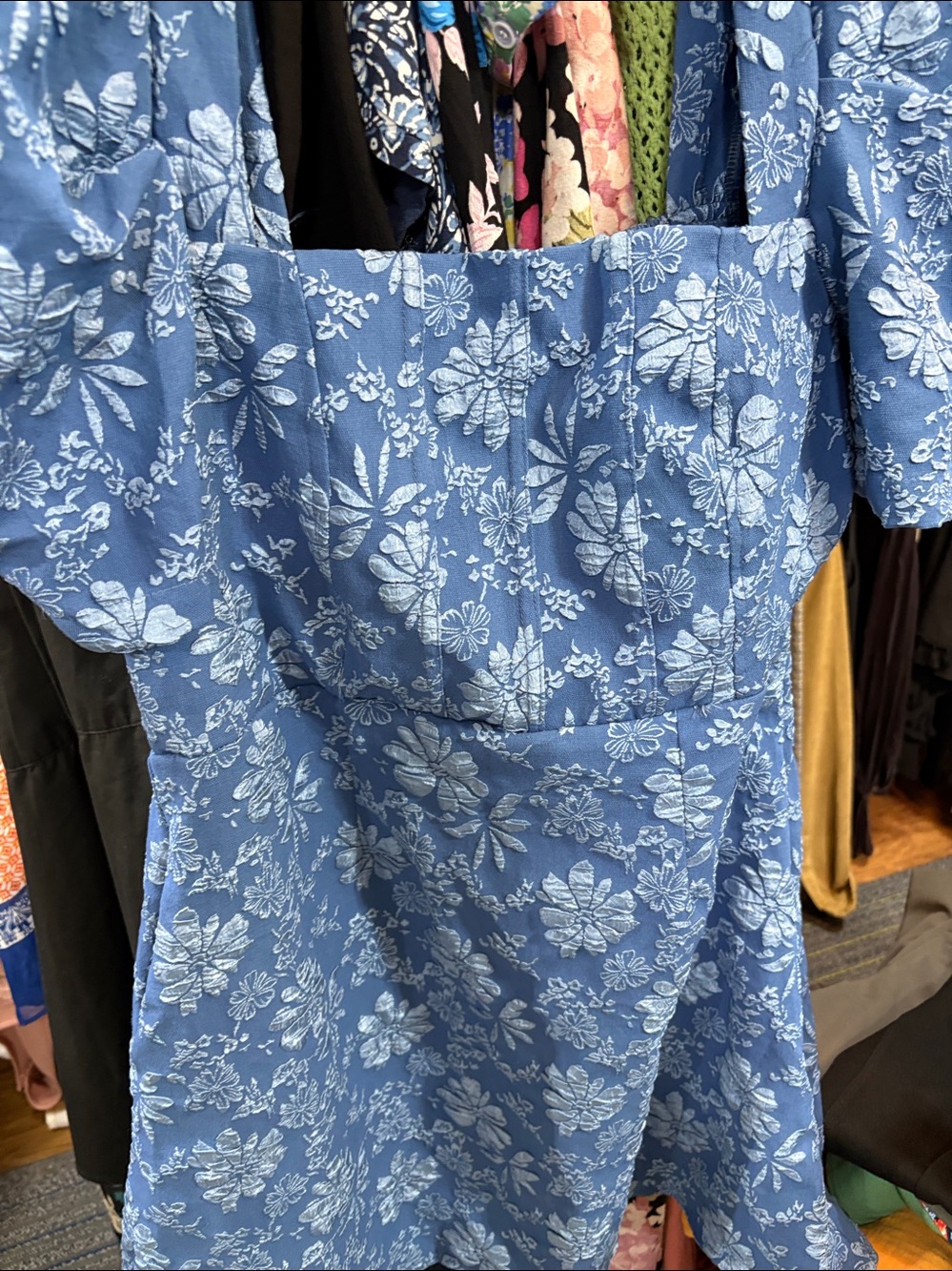 Blue Floral Square-Neck Dress - Women Accessories